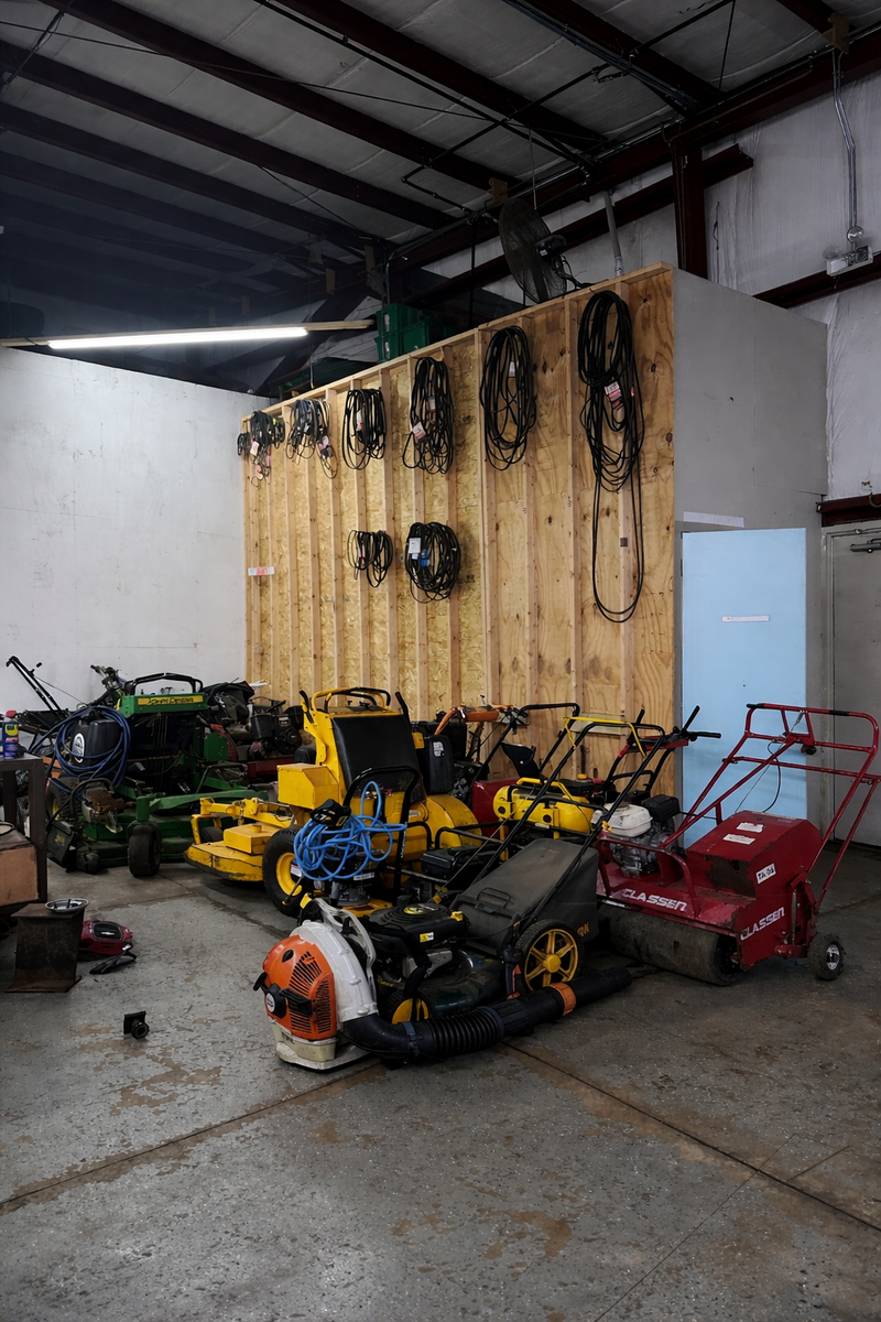 Equipment and tools inside the E and JR repair shop